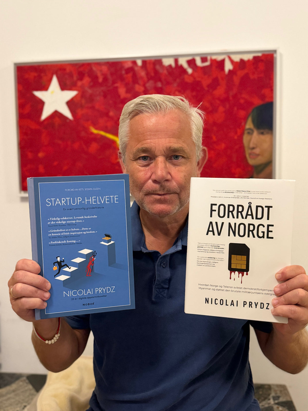 Nicolai Prydz med bøkene Startup-Helvete og Forrådt av Norge
